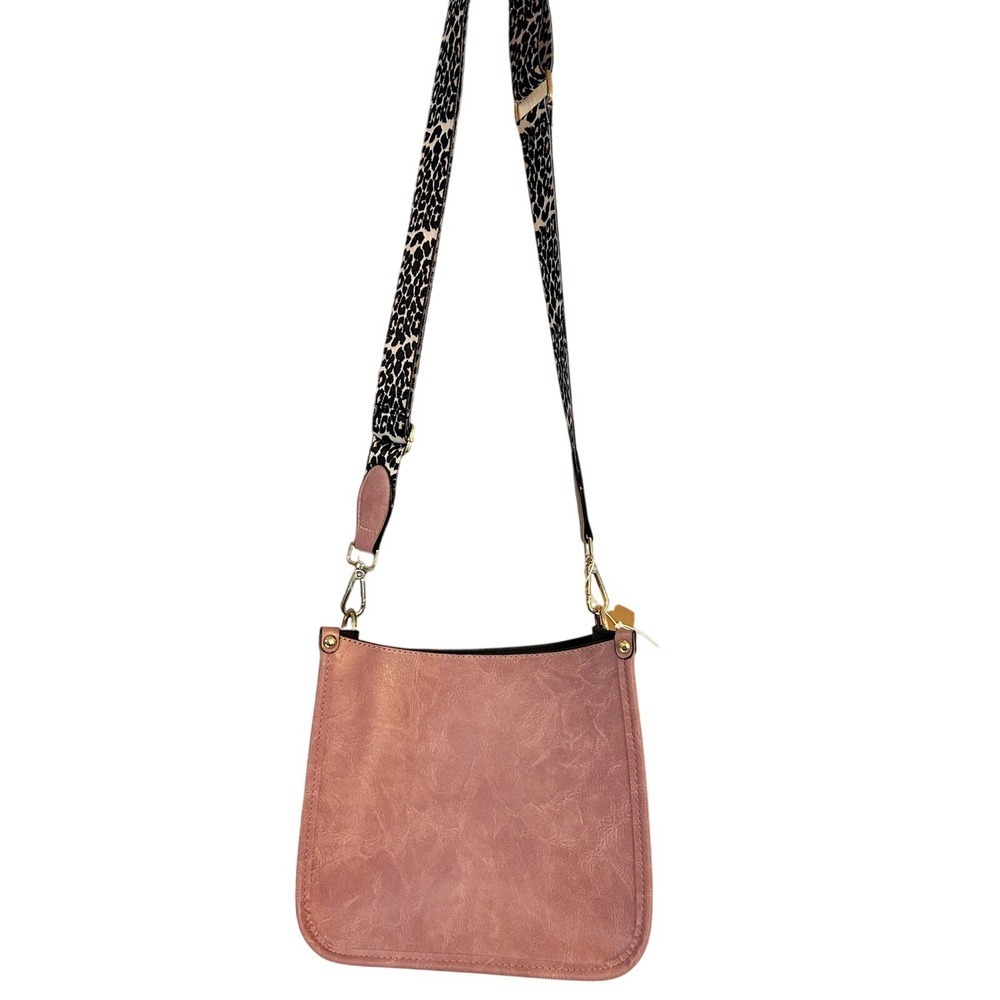 Mauve Pink Vegan Leather Crossbody Bag Leopard Print Guitar Strap Messenger Bag